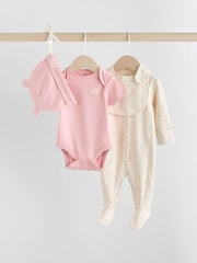Pink Baby Sleepsuit, Bodysuit, Beanie and Bib Set 4 Piece (0-9mths) - Image 1 of 11