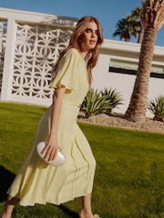 Friends Like These Buttermilk Yellow Sleeveless Drop Pleated Waist Midi Dress - Image 3 of 5