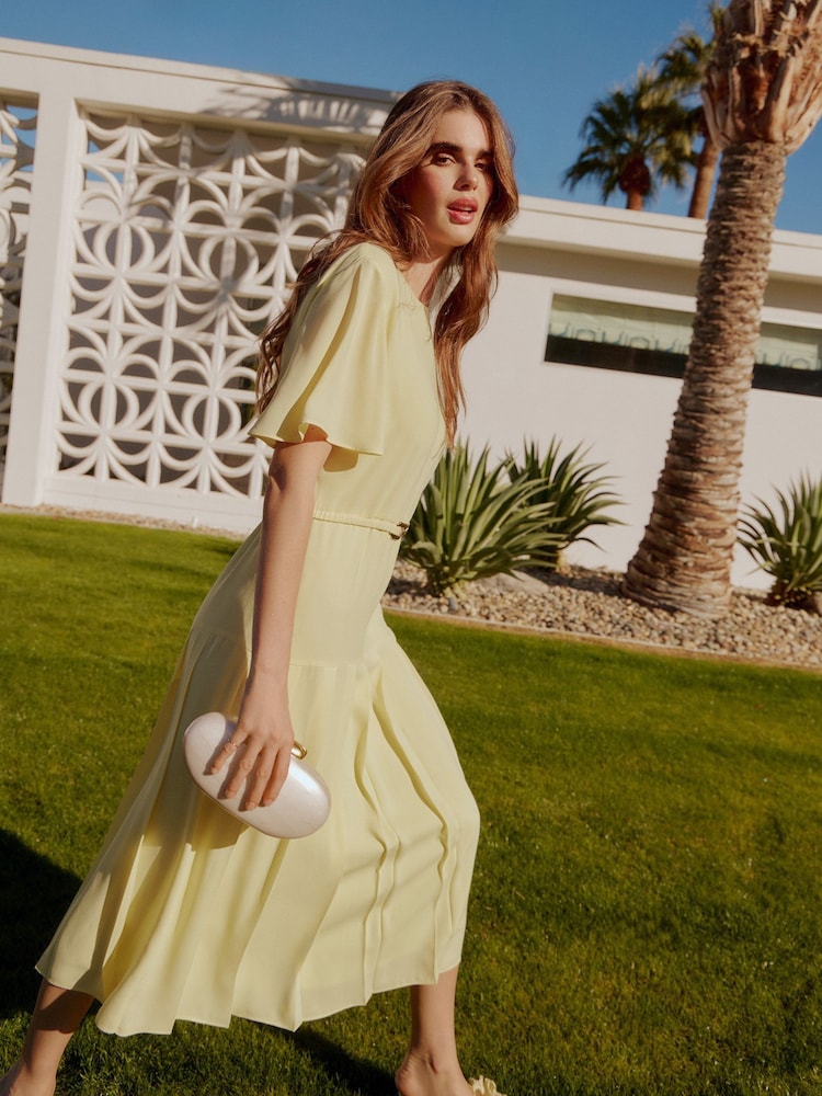 Buy Friends Like These Buttermilk Yellow Sleeveless Drop Pleated