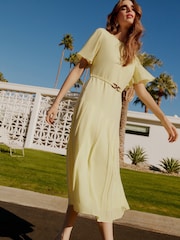 Friends Like These Buttermilk Yellow Sleeveless Drop Pleated Waist Midi Dress - Image 4 of 5