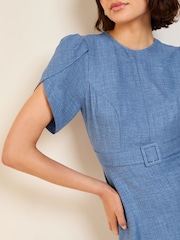 Friends Like These Blue Petal Sleeve Midi A Line Belted Dress - Image 2 of 5
