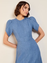 Friends Like These Blue Petal Sleeve Midi A Line Belted Dress - Image 4 of 5