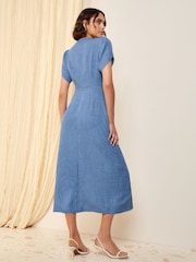 Friends Like These Blue Petal Sleeve Midi A Line Belted Dress - Image 5 of 5