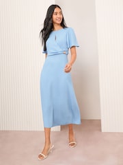 Friends Like These Blue Tulip Sleeve Wrap Front Tailored Dress - Image 1 of 4