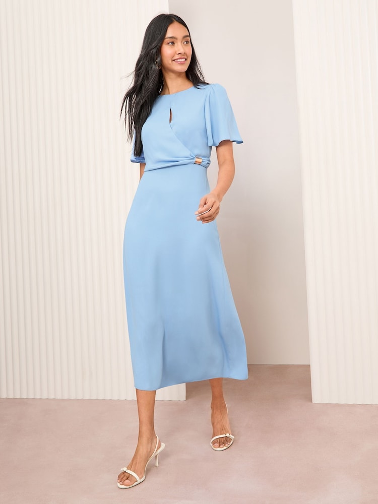 Friends Like These Blue Tulip Sleeve Wrap Front Tailored Dress - Image 1 of 4
