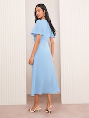 Friends Like These Blue Tulip Sleeve Wrap Front Tailored Dress - Image 4 of 4