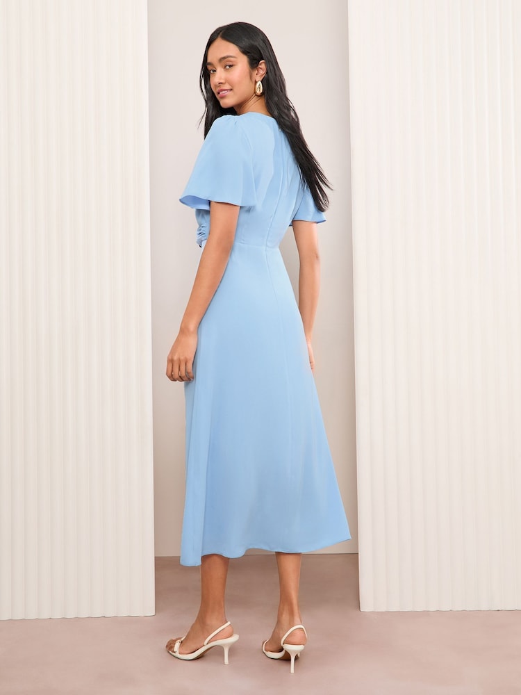 Friends Like These Blue Tulip Sleeve Wrap Front Tailored Dress - Image 4 of 4