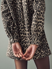 Leopard Print Button Down Mini Denim 100% Cotton Dress - Image 4 of 8