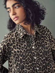 Leopard Print Button Down Mini Denim 100% Cotton Dress - Image 5 of 8