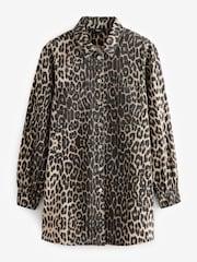 Leopard Print Button Down Mini Denim 100% Cotton Dress - Image 6 of 8