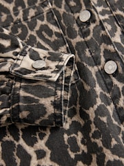 Leopard Print Button Down Mini Denim 100% Cotton Dress - Image 7 of 8