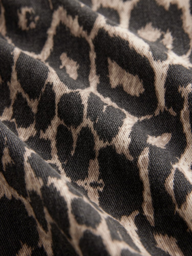 Leopard Print Button Down Mini Denim 100% Cotton Dress - Image 8 of 8