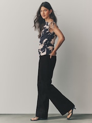 Black Double Button Wide leg Jeans - Image 2 of 7
