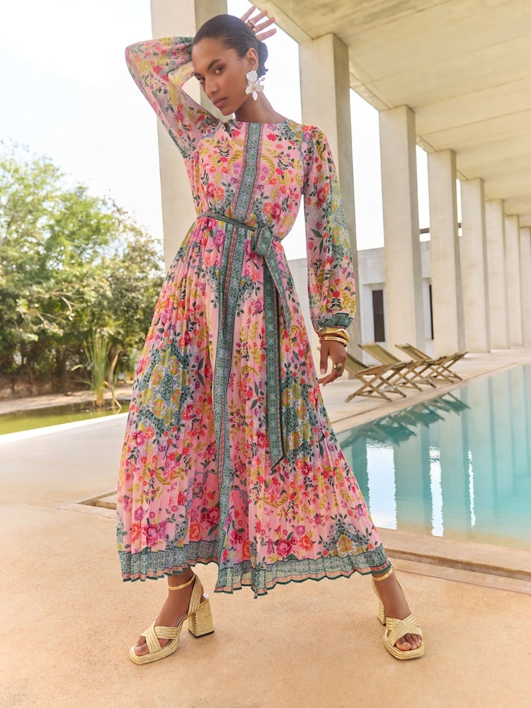 Rose - V&A I Love & Roses Woodblock Printed Long Sleeve Midaxi Dress - Image 1 of 5