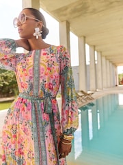 Rose - V&A I Love & Roses Woodblock Printed Long Sleeve Midaxi Dress - Image 2 de 5