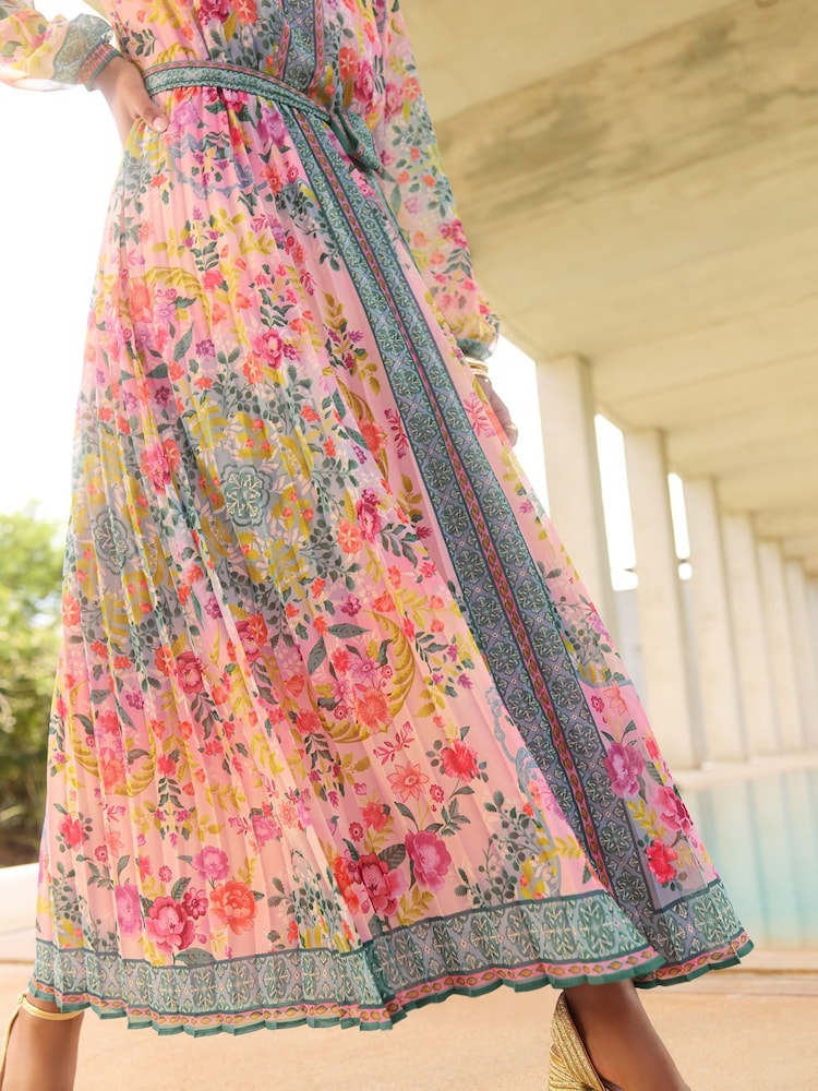Rose - V&A I Love & Roses Woodblock Printed Long Sleeve Midaxi Dress - Image 4 of 5