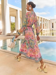 Rose - V&A I Love & Roses Woodblock Printed Long Sleeve Midaxi Dress - Image 5 de 5