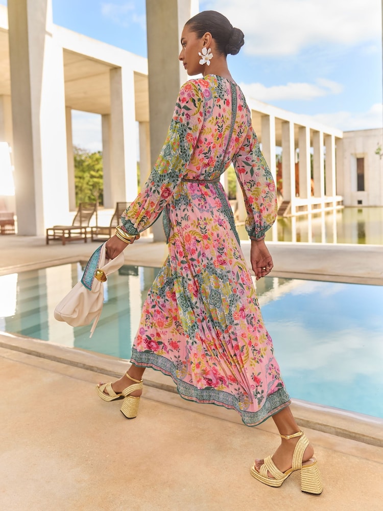 Rose - V&A I Love & Roses Woodblock Printed Long Sleeve Midaxi Dress - Image 5 of 5