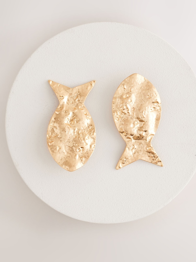 Gold Tone Statement Fish Stud Earrings - Image 4 of 6