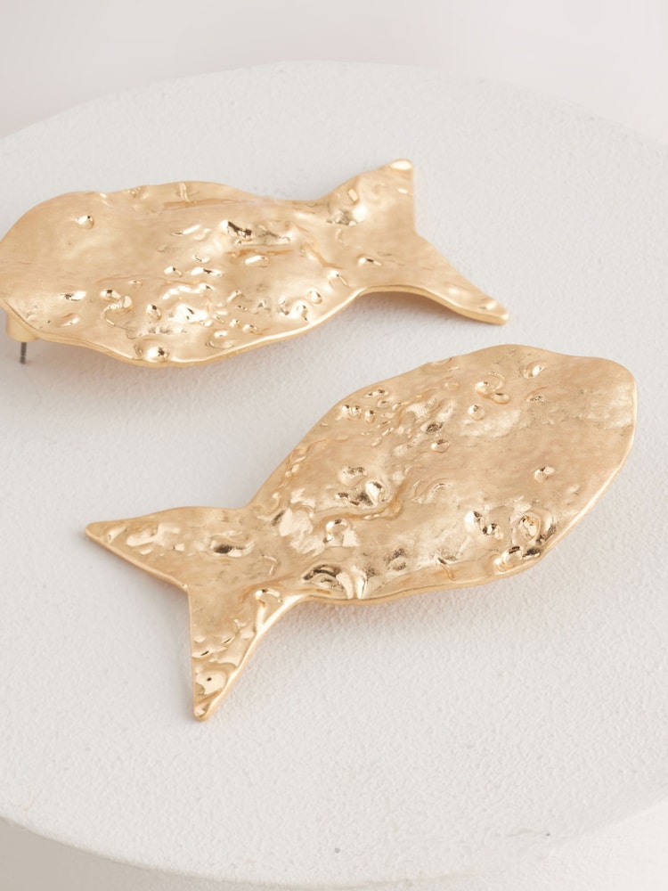 Gold Tone Statement Fish Stud Earrings - Image 5 of 6