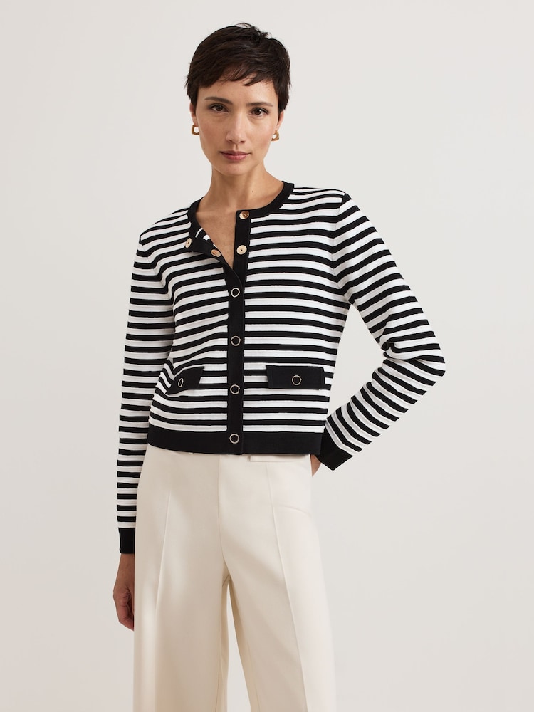 Phase Eight Black Evie Stripe Knit Jacket - Image 1 of 7