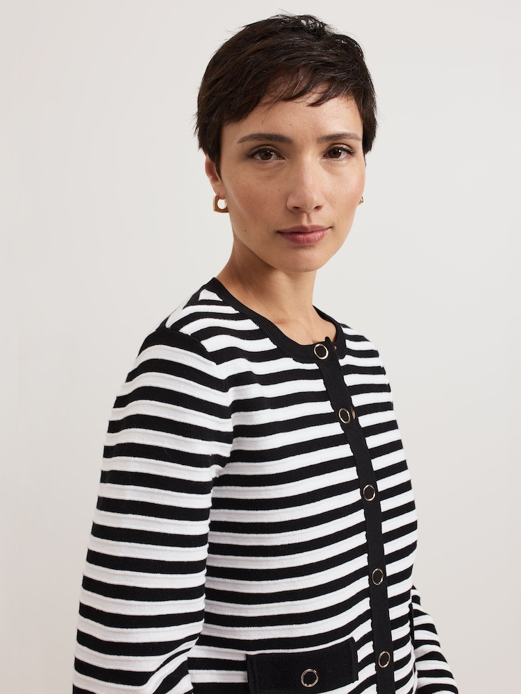 Phase Eight Black Evie Stripe Knit Jacket - Image 4 of 7