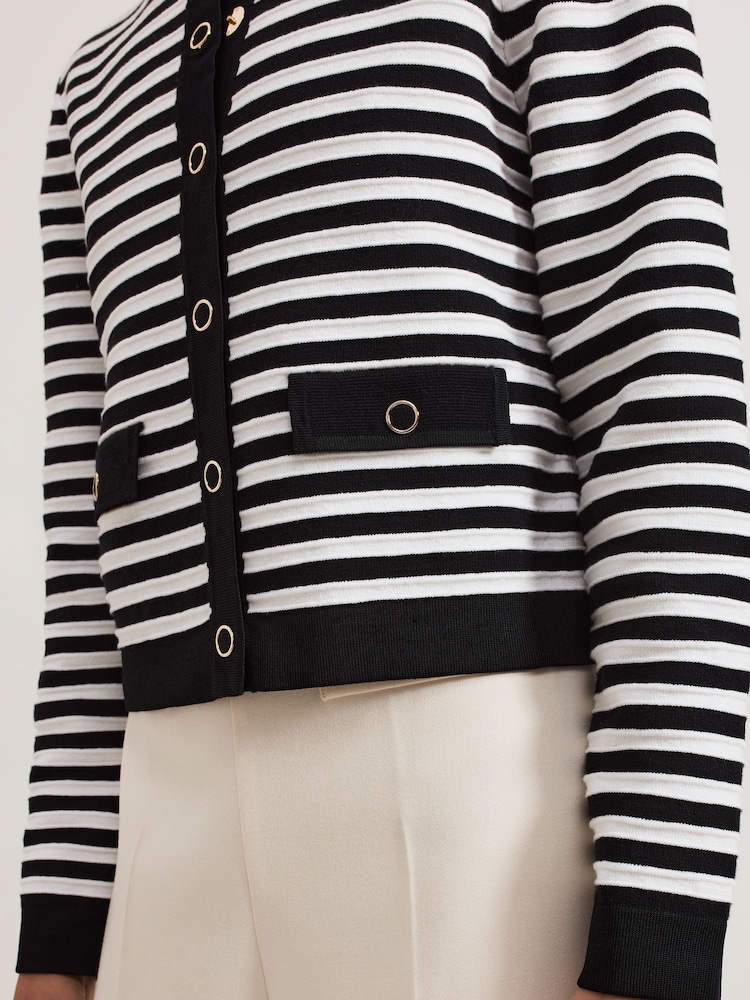 Phase Eight Black Evie Stripe Knit Jacket - Image 5 of 7