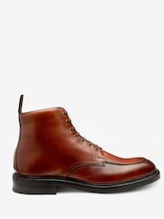 Loake Red Handpainted Calf Leather Apron Front Boots - Image 1 of 4