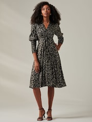 Jolie Moi Black Layla Long Sleeve Metallic Wrap Dress - Image 1 of 6