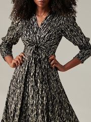 Jolie Moi Black Layla Long Sleeve Metallic Wrap Dress - Image 3 of 6