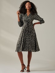 Jolie Moi Black Layla Long Sleeve Metallic Wrap Dress - Image 4 of 6