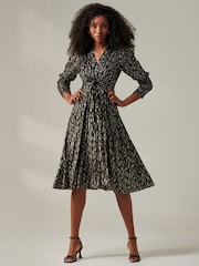Jolie Moi Black Layla Long Sleeve Metallic Wrap Dress - Image 5 of 6