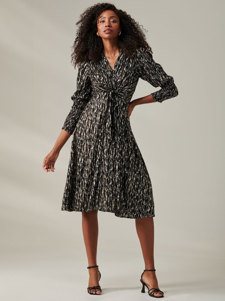 Jolie Moi Black Layla Long Sleeve Metallic Wrap Dress - Image 6 of 6