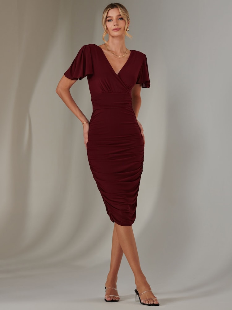 Vestido ajustado liso con mangas de ángel y fruncido de Jolie Moi - Imagen 1 de 6 Vestido ajustado liso con mangas de ángel y fruncido de Jolie Moi - Imagen 1 de 6