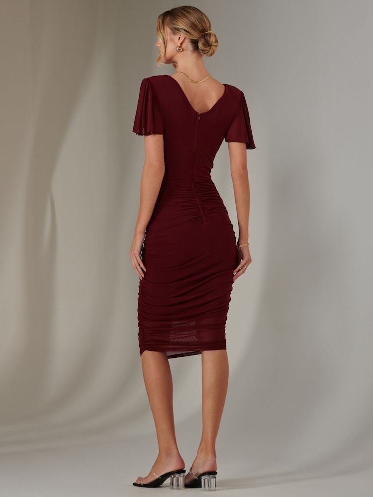 Vestido ajustado liso con mangas de ángel y fruncido de Jolie Moi - Imagen 2 de 6 Vestido ajustado liso con mangas de ángel y fruncido de Jolie Moi - Imagen 2 de 6