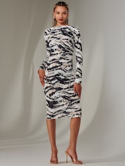 Jolie Moi Black Long Sleeve Textured Midi Dress - Image 1 of 6