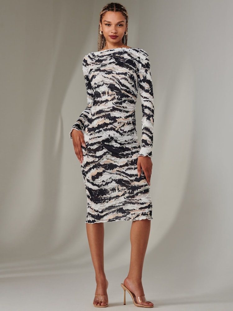 Jolie Moi Black Long Sleeve Textured Midi Dress - Image 1 of 6