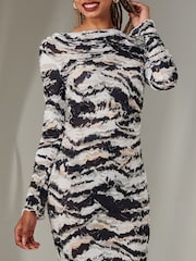 Jolie Moi Black Long Sleeve Textured Midi Dress - Image 3 of 6