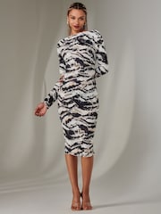 Jolie Moi Black Long Sleeve Textured Midi Dress - Image 4 of 6