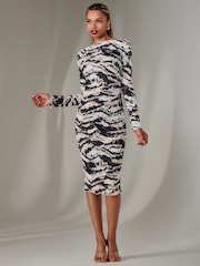 Jolie Moi Black Long Sleeve Textured Midi Dress - Image 5 of 6