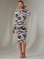 Jolie Moi Black Long Sleeve Textured Midi Dress - Image 6 of 6