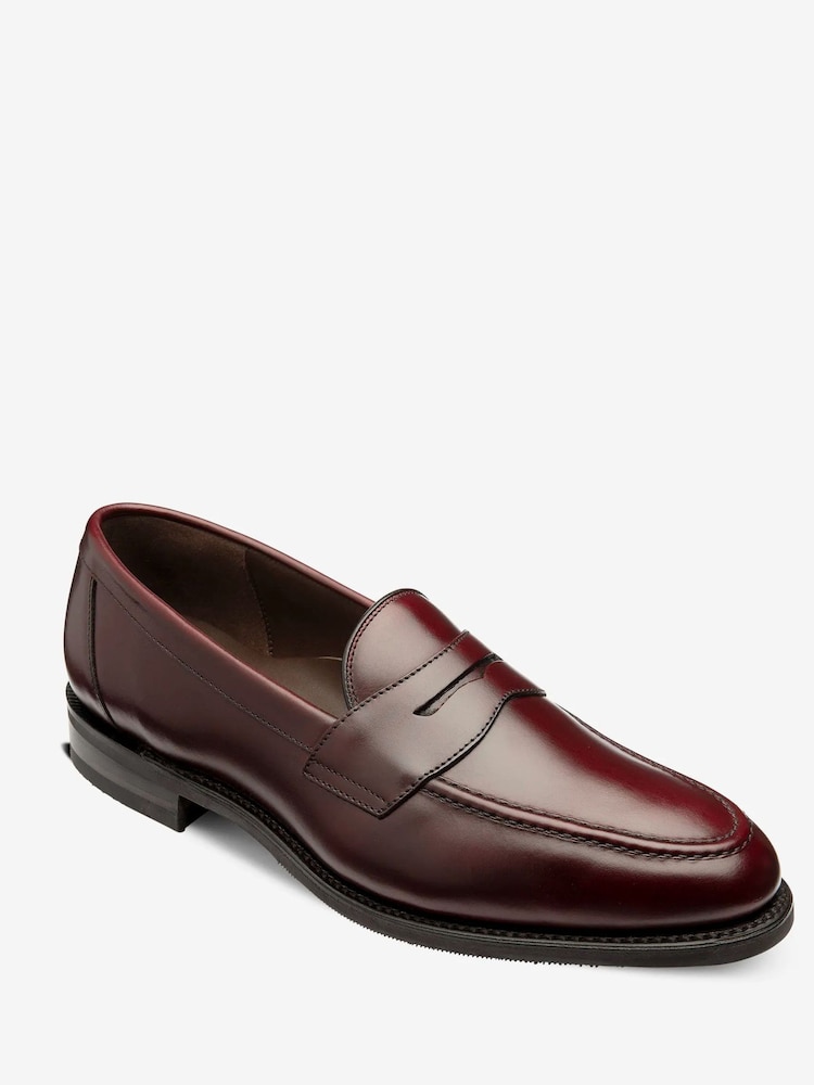 Loake Red Leather Saddle Trim Loafers with A Rubber Sole - Image 2 of 4