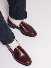 Loake Red Leather Saddle Trim Loafers with A Rubber Sole - Image 4 of 4