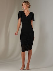 Jolie Moi Black Plain Angel Sleeve Ruched Bodycon Dress - Image 5 of 6