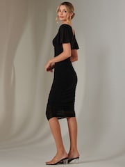 Jolie Moi Black Plain Angel Sleeve Ruched Bodycon Dress - Image 6 of 6