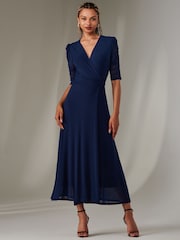 Jolie Moi Navy Zeena Plain Wrap Mesh Maxi Dress - Image 1 of 6