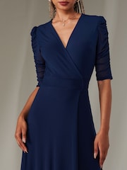 Jolie Moi Navy Zeena Plain Wrap Mesh Maxi Dress - Image 3 of 6