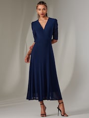 Jolie Moi Navy Zeena Plain Wrap Mesh Maxi Dress - Image 5 of 6
