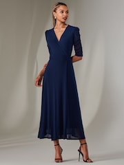 Jolie Moi Navy Zeena Plain Wrap Mesh Maxi Dress - Image 6 of 6