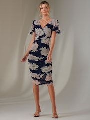 Jolie Moi Dark Blue Angel Sleeve Ruched Bodycon Dress - Image 6 of 6